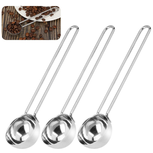 3 PCS Stainless Steel Coffee Scoop Measuring Spoon Measure Scoop Long Handle Ground Coffee Spoon Coffee Accessories Silver Tablespoon for Tea Coffee Latte Cappuccino Espresso Sugar Cocoa