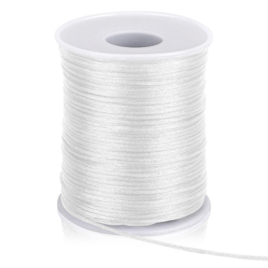 110Yard 1.5mm Nylon Cord Nylon String Satin Cord White Waxed Cord Wind Chime Cord Replacement White Bracelet String Thread Macrame Waxed Braided Trim Cord for Jewelry Making, Beading, Macrame Craft