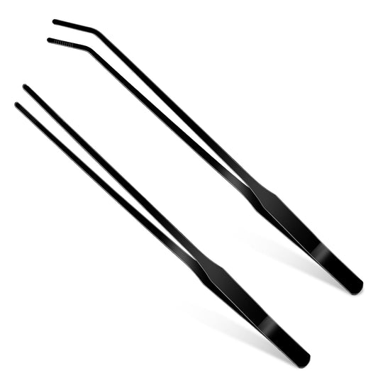 2 pcs Aquarium Tweezers Extra Long, Long Feeding Tweezer Long Tweezers Extra Long Stainless Steel Straight and Curved Tweezers Aquarium Feeding Tweezers for Plants Reptiles (Black)