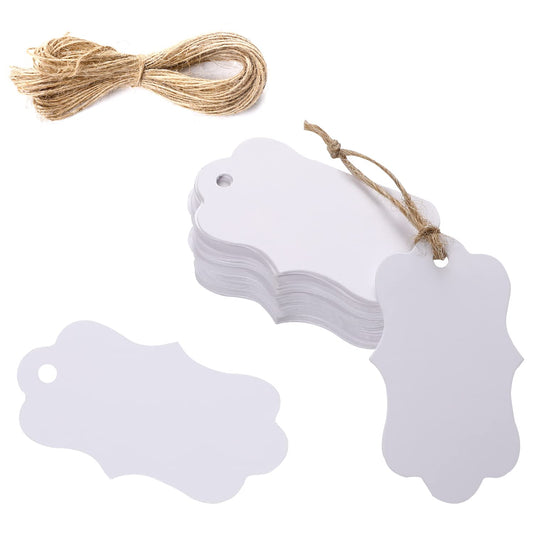 100Pcs White Gift Tags with String Blank Label Gift Tags Paper Cards Kraft Hanging Price Labels with String Wedding Favor Tags Birthday Gift Tags