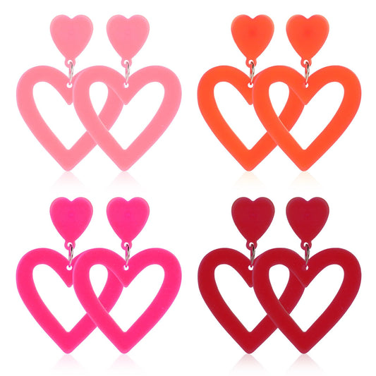 4 Pairs Neon Earrings for Women, Colorful Women Earrings Retro Acrylic Pendant Earrings Women Retro Candy Color Earrings Lightweight Earrings for Party Costume Accessory (Love Heart Shape)