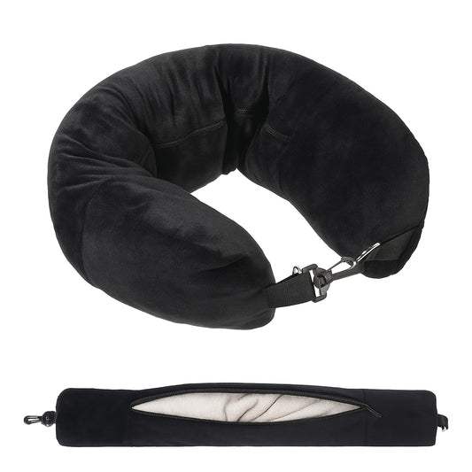 Zelphvt Stuffable Travel Pillow Adjustable Stuffable Neck Pillow for Airplanes 90×18 cm Pillows Stuffed with Clothes Storage No Filler Storage Pillows Fits 5+ Days of Travel Essentials Black