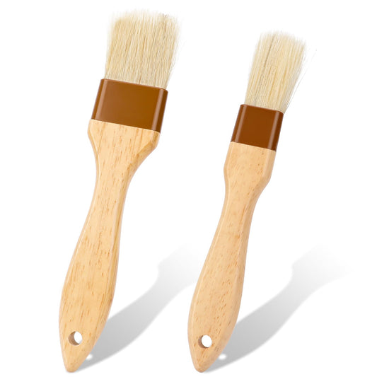 2 PCS Pastry Basting Brushes Oil Brush for Cooking Boar Bristle Brushes BBQ Basting Brush Natural Bristle Basting Brush with Wooden Handle Kitchen Brush for Oil Egg Spread Marinade Sauce BBQ Cooking