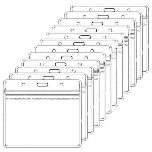 12 Pcs Clear Plastic Horizontal Badge Holder ID Card Holder 5.31×4.33 inch Waterproof Name Tags Badge Holders Plastic Sleeve Cover with Waterproof Resealable Zip