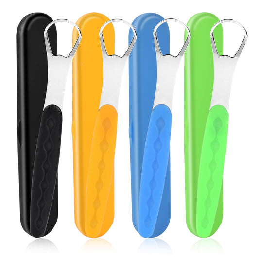 4 Pieces Stainless Steel Tounge Scraper Tongue Cleaner Oral Tool Metal Tongue Scraper with Travel Cases Tongue Cleaner Scrapers Cleaner for Oral Care(4 Colors)