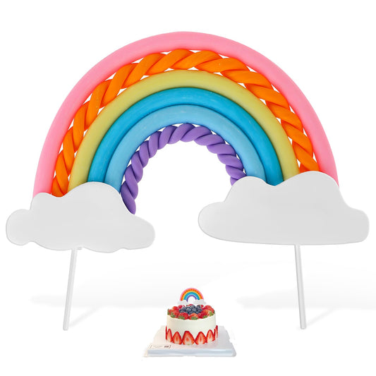 Mozeat Lens Soft Pottery Rainbow Cake Decoration, 14 x 12 cm, Rainbow Color, for Birthday, Anniversary, Baby Shower, Children's Day, Wedding Cake Decorations