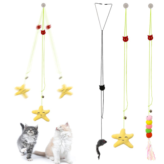 KALIONE 3Pack Interactive Cat Toy,Door Hanging Cat Toy,Cat Interactive Toys for Indoor Cats,Cat String Toys,Mouse toy for Cats,Adjustable Kitten Toys, Cat Feather Toy for indoor Cats Kitten Play Chase