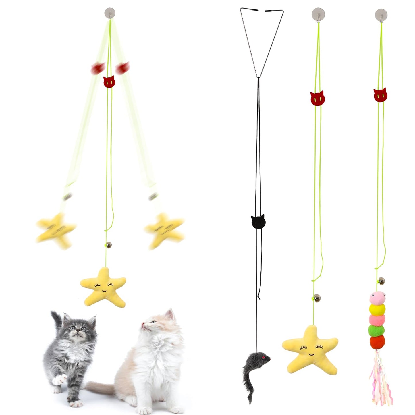 KALIONE 3Pack Interactive Cat Toy,Door Hanging Cat Toy,Cat Interactive Toys for Indoor Cats,Cat String Toys,Mouse toy for Cats,Adjustable Kitten Toys, Cat Feather Toy for indoor Cats Kitten Play Chase