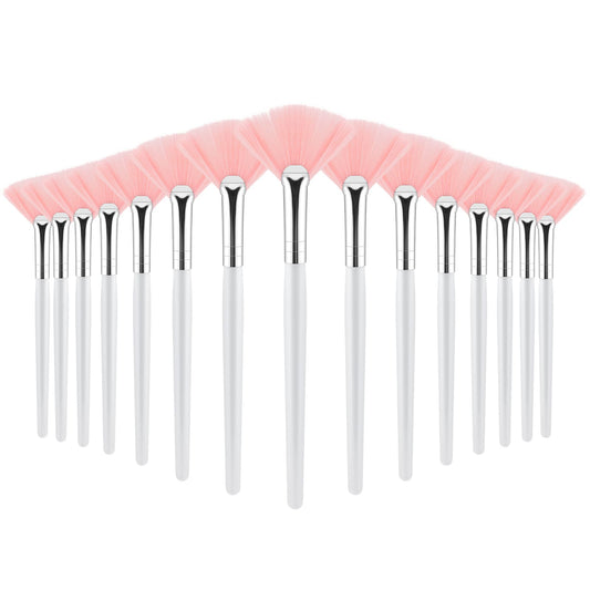 15 Pcs Soft Fan Brushes Fluffy Fan Brushes for Facials Facial Acid Applicator Fan Makeup Brush for Women Girls Esthetician Spa Mud Cream Masques Cleansing Tools (Pink)