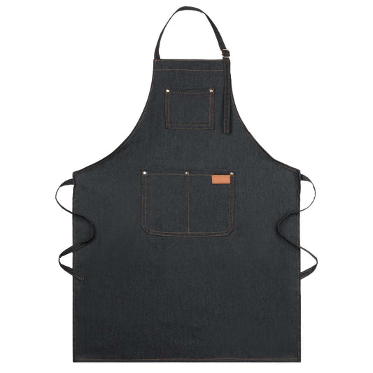 Jean Apron Unisex Denim Apron Adjustable Bib Apron Canvas Apron with Pockets Work Apron Black Artist Aprons for Women 3 Pockets Garden Apron for Work Kitchen Crafting and Studio