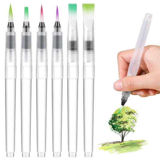 Pack of 6 Water Brush Pens, Watercolour Brush Pens, Watercolour Pens, Refillable Watercolour Brush Pens, Water Brush for Adults, Students, Artists
