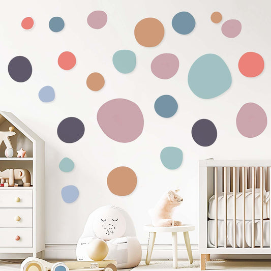 450 Pcs Irregular Polka Dots Stickers Boho Wall Decal Removable Playroom Wall Decals Kids Room Wallpaper Peel and Stick Vinyl Wall Stickers Dots Wall Decals Nursery Wall Deco Dot (Boho Color)