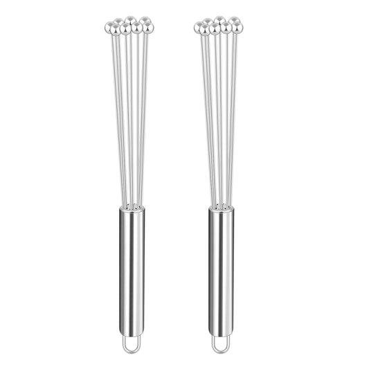 Ball Whisk Stainless Steel Egg Whisk for Cooking 10 Inch Kitchen Whisk Wire Whisk Set Manual Spherical Egg Beaters Mixer Whisk Suitable for Cooking Cream Sauces Blending Stirring 2 Pieces