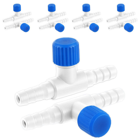 Eldraqth 10 Pcs Aquarium Air Valve, T Shaped Air Pump Control Valve Single Way Plastic Flow Controllers Regulators Aquarium pump Accessories for Fish Tank 3/16" Id Tubing (Blue White)
