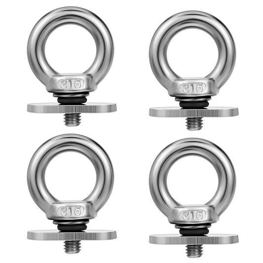 Pack of 4 Ring Nuts Eyelet Nut Stainless Steel Kayak Rail Assembly Lifting 316 Kayak Rail Accessories, M6 Eye Bolts with Nuts Machines Shoulder Eye Bolts for Kayak, Canoe, Boat, Bungee Rope