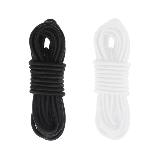 2 Pcs Elastic Cord 20m Elastic Rope Round Hat Black White Elastic String for DIY Craft, Party Hats, Masks, Jump Rope, Tent Poles, Camping (3mm x 10m)