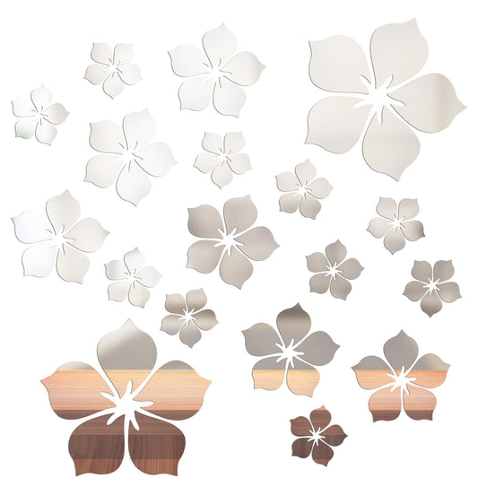 Hariendny Acrylic Mirror Floral Wall Stickers, 3D Self Adhesive Mirror Wall Decor, Removable Silver Mirror Decor, 3D Flower DIY Wall Sticker for Livingroom, Bedroom, Bathroom, 18PCS