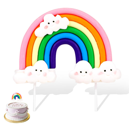 Rainbow Cake Topper, Soft Pottery Rainbow Clouds Cake Decoration Colorful Cake Cupcake Topper Supplies for Birthday Wedding Party, Holiday Festive Celebrations