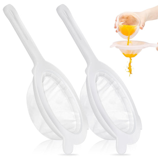 2 Pack Fine Strainer Plastic Nylon Food Small Sieve Fine Mesh Juice Strainer Kitchen Sieve Yogurt Strainer with Handle for Kitchen Juicing 120/200 Mesh