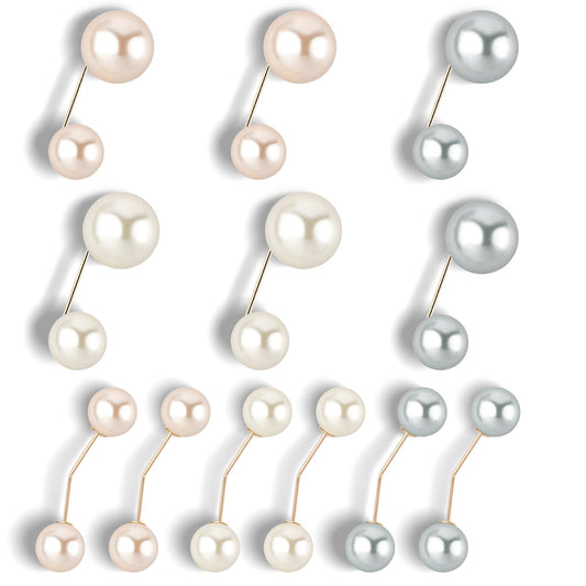 12 Pcs Anti-Exposure Neckline Safety Pins Sweater Shawl Clips 2 Styles Artificial Pearl Brooch Pins for Women Girls Costume Accessory