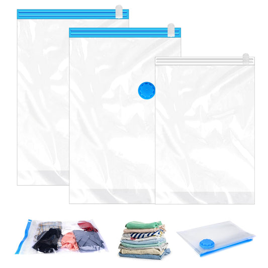 3Pack Vacuum Storage Bags for Clothes, 2 Size Essentials Sealer Compression Packing Cubes Space Vacuum Travel Bags Saver Vacuum Storage Bags Vacuum Bags Sealed for Blankets Pillows Storage