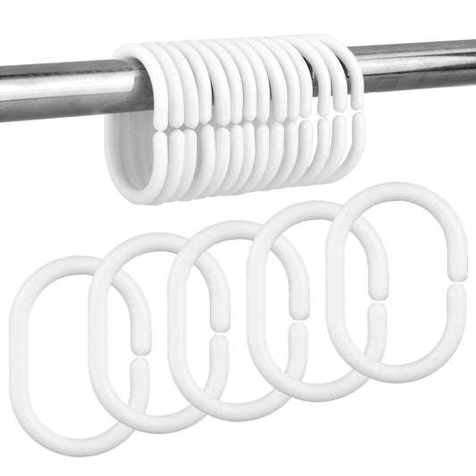24pcs Plastic Shower Curtain Hooks, C Shaped Shower Curtain Rings Bathroom Curtain Rings, Shower Curtain Hooks Rust Proof Shower Hooks for Shower Curtain Shower Rod with Hooks（White）