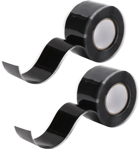 2 Rolls 0.78X118'' Black Self Amalgamating Tape Self Fusing Grip Tape Silicone Tape Handlebar Tape Hose Repair Kit Steering Wheel Tape Waterproof Tape for Outdoor Use Plumbing Tape
