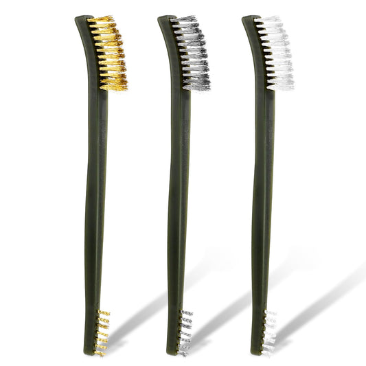 Wire Brushes for Cleaning, 3 PCS Small Wire Cleaning Brush Set Dual Head Parts Cleaning Brush Nylon Brass Stainless Steel Wire Bristle Scratch Cleaner Brush for Cleaning Rust Paint Metal Tight Place