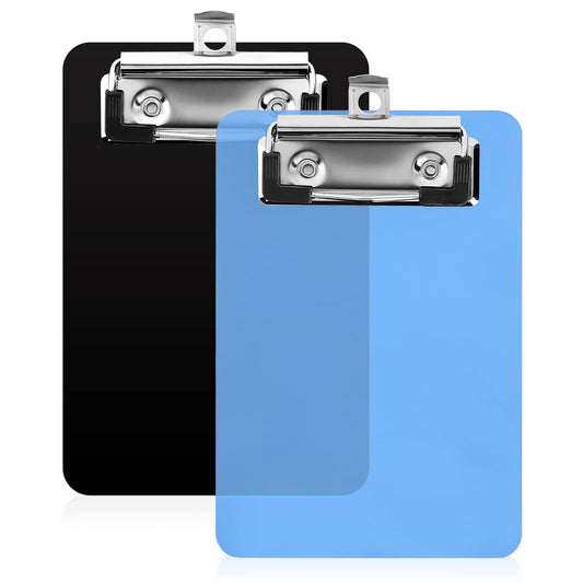 4" x 6" Mini Clipboards Small Clipboards Clipboard, Black Blue Plastic Clipboard, Small Clip Boards for Notepads, Office Clip Board, 2 Packs Clip Boards for Waiter Staff