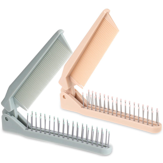 Folding Travel Hair Comb, 2 Pcs Foldable Hair Brush for Women and Girls, Double Headed Small Comb Set Mini Compact Pocket Size Detangling Comb Anti-Static Purse Brush Portable Travel Brushes for Hair
