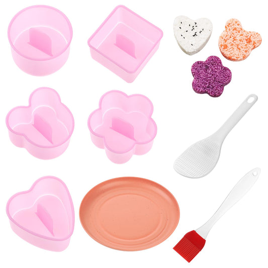 Mozeat Lens 8 PCS Japanese Rice Ball Mold Cute Triangular Sushi Mold Set Cartoon Sushi Onigiri Mold Non Stick Transparent Musubi Maker Kit for Kids Lunch Bento Home DIY Sushi