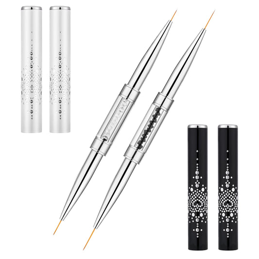 2pcs Fine Liner Brush for Nails Gel French Tip, Hard Gel Nail Brush, Dual-Ended Nail Design Brushes Nail Art Striping Brushes 7/11/15/21mm, Professional French Manicure Detail Drawing Polish Brush