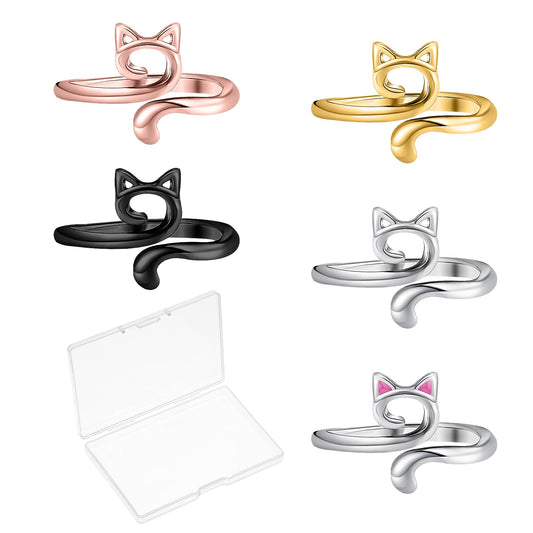 5 PCS Crochet Ring Tension Rings for Crocheting Cat Crochet Rings Adjustable Crochet Tension Rings for Finger Yarn Tension Ring for Crochet Knitting Crochet Accessories with Box for Women