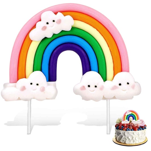Rainbow Cake Topper, Soft Pottery Cute Rainbow Cloud Cake Decorations Colorful Rainbow Cupcake Topper personalized Cake Topper Reusable Happy Birthday Cake Topper Birthday Party Decorations Supplies