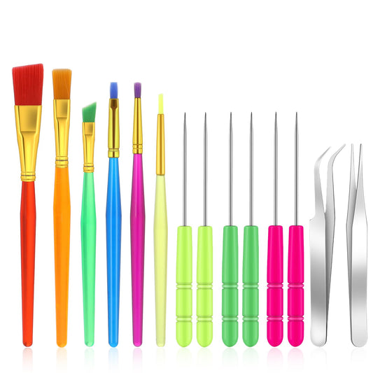 14 Pcs Cake Decorating Tool Set Cookie Tools Decorating Kit Brushes Scriber Needles Sugar Stir Needles Tweezers for Cookie Cake Fondant Decoration Supplies