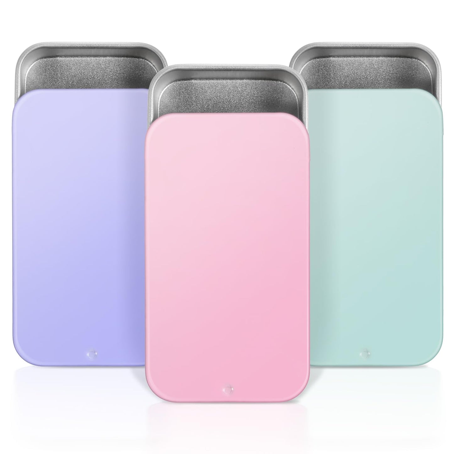 SynHHergyx Metal Tin Box, 3 Pcs 2.36×1.33×0.4 Inch Slide Top Portable Small Tin Box Rectangular Empty Hinged Containers with Lids for Candies Jewelry Crafts Lip Balm Cosmetic Pills (3 Colors)