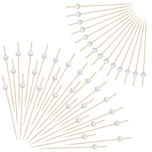 200 Pcs Decorative Party Toothpicks Fancy Pearl Toothpicks 4.7 Inch Appetizer Skewers Toothpicks for Appetizers Cocktail Picks Bamboo Toothpicks for Food Drinks Decorations(White)