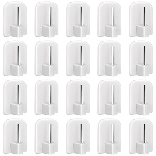 Sliverdew 20 Pcs Self Adhesive Hooks Curtain Hooks Plastic Sticky Window Hooks White Curtain Holder Hooks Door Back Hooks End Hooks for Key Pendant Net Curtain Rods Window