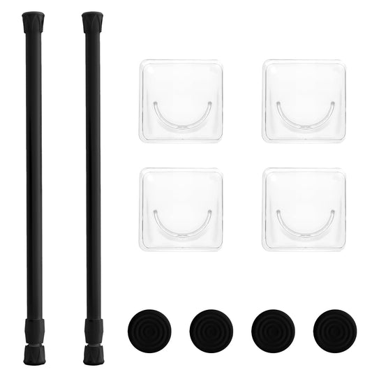 Pack of 2 Small Spring Tension Rods, 30 to 50 cm, Black Tension Curtain Rail, No Drilling, Adjustable Spring Curtain Rail, Non-Slip Pad for Coat Rails, Window, Cabinet, Bookshelf
