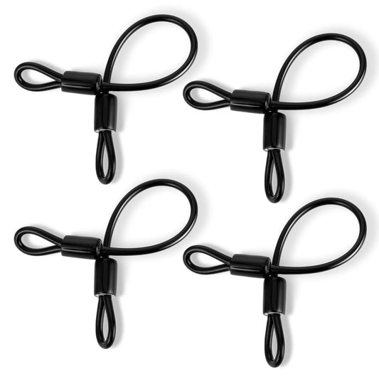 4-Pack 12 Inch Safety Cable Lock Vinyl Coated Stainless Steel Cable with Double Loops 5mm Thickness Short Wire Rope Lanyard Lock for Outdoor Travel Home Hanging Transport, Black