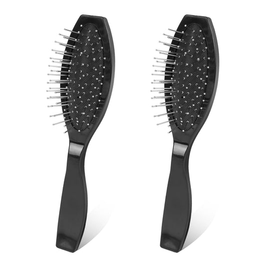 Wig Brush for Human Hair,2 Pack Portable Wig Hair Brush with Stainless Steel Teeth Wig Wire Cushion Brush Professional Synthetic Hair Brush Wig Hair Combs Hair Extension Brush for Women (Black)