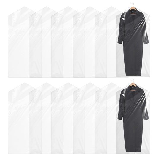 15 Pack Plastic Clothes Covers for Hanging 47 Inch Garment Bags Clear Suit Covers Dust-proof Clothing Protector Covers for Closet Storage Clothing Stores Travel