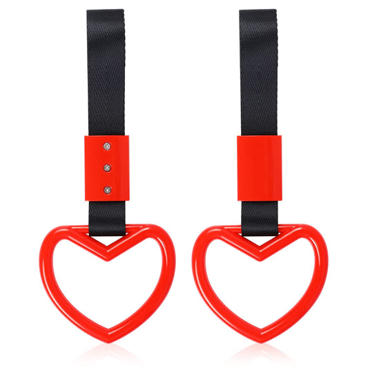 Sliverdew 2pcs Heart Jdm Tsurikawa Ring Heart Shape Handle Hand Strap, Charm Car Rear Bumper Warning Ring Subway Train Bus Handle Strap Drift Toy Car Styling Car Heart Shaped Warning Rings