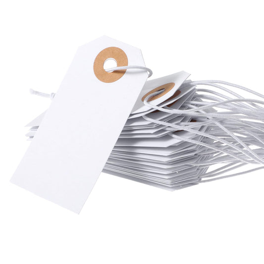 100pcs White Craft Paper Gift Tags Blank Price Tags Elastic String Writable Luggage Tags with Reinforced Eyelet, Inventory Shipping Tags for Clothing Labeling (2.75'' x1.37'')