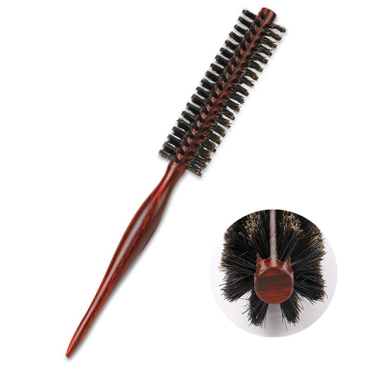 Boar Bristle Hair Brush, Small Round Brush Blow Drying Brush Styling Hair Brush with Natural Wooden Handle,Soft Bristle Hair Brush for Women's Short Hair, Thin Hair, Beard Brush for Men