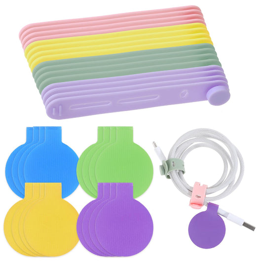 36 Pcs Cable Labels and Silicone Cable Ties, Cable Ties with Labels, 24 Cable Ties and12 Cord Labels for Electronics Organization, Multicolor Silicone Cable Straps for Home, Office Desk Management