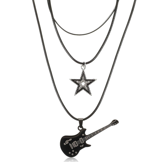 Bruislard Star Pendant Vintage Necklace, Punk Necklace Star Choker Rock Roll Guitar Layered Necklace for Women Men, Jewelry Punk Accessories