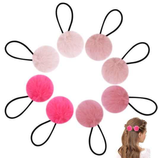 8Pcs Pom Pom Hair Bands, Pom Ball Elastic Hair Ties, Colorful Fur Ball Hair Ropes, Mini Hair Ties for Girls, Girls Cute Hair Bands, Multicolored Fluffy Ponytail Holders Toddler Hair Ties