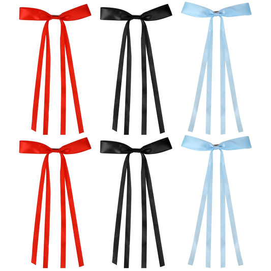 6Pcs Bow Hair Clips for Women, Silky Satin Hair Ribbon Clips with Long Tail, Ribbon Thin Hair Bows Metal Bow Hair Clip for Women Girls, Bowknot Tassel Claw Hair Clip Dainty Hair Bows