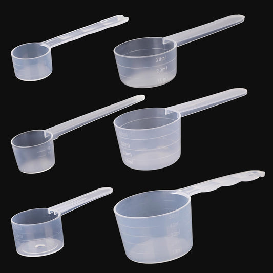 Dosing Spoons, Pack of 6 Protein Powder Coffee Measuring Spoons, Contains 3g, 4g, 20ml, 30ml, 40ml and 50ml Measuring Spoons, Transparent Plastic Measuring Spoons for Coffee, Protein Powder, Laundry